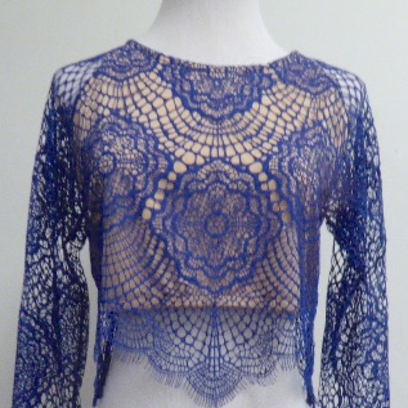 FOR LOVE & LEMONS Grace blue lace crop top new L - Picture 6 of 8